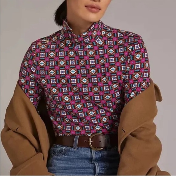 Maeve Anthropologie Button Shoulder Turtleneck Long Sleeves Blouse Top Sz M - Picture 1 of 14
